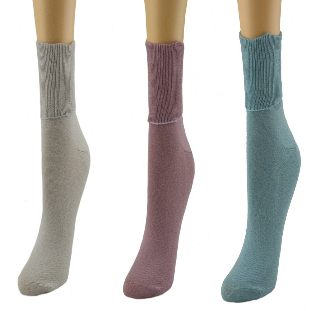 Women's Cotton Diabetic Ankle Socks - 3 Pair Packs, Thin, Loose Fit and Stretchy - 100% Cotton Socks - Shoe Sizes 4 1/2-12