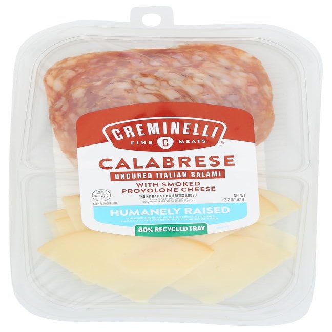 Creminelli Fine Meats Sliced Calabrese and Smoked Provolone, 2.2 Ounce -- 12 per case.