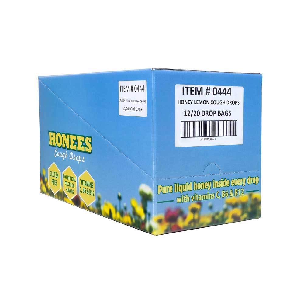 Honees Honey Lemon Cough Drop Candy Bag - Display Tray -- 240 per case.