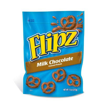 Flipz Milk Chocolate Covered Pretzels, 7.5 Ounce Stand Up Pouch -- 8 per case.