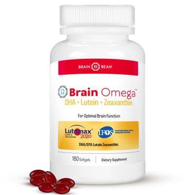 Brain Omega with Lutein and Zeaxanthin  Omega 3 Supplement for Brain, Heart & Eye Health  460 mg DHA, 90 mg EPA, Lutein and Zeaxanthin Supplements  180 Softgels (90 Servings)