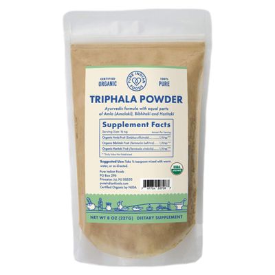 Pure Indian Foods Organic Triphala Powder, 8 oz in Resealable Bulk Bag, Non-GMO, Gluten-Free, Non-Irradiated, Dietary Supplement