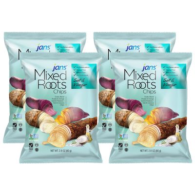 Mixed Roots Chips - All Natural Vegetable Chips (Salt & Vinegar, 4 x 2.8 oz) | Trans Fat & Cholesterol Free | Gluten Free & Non-GMO | No Preservatives Exotic Roots