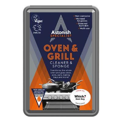 Astonish Specialist Oven & Grill Cleaner & Sponge, 250g  Powerful Degreasing Paste with Orange Oil, Restores Shine Without Harsh Chemicals  For Ovens, Grills, Racks & Toughened Glass