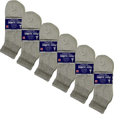 USBingoshop 6 Pairs Mens Physicians Approved Crew Ankle Diabetic Socks Cotton (U-6-PK-DAnkle-Gray)