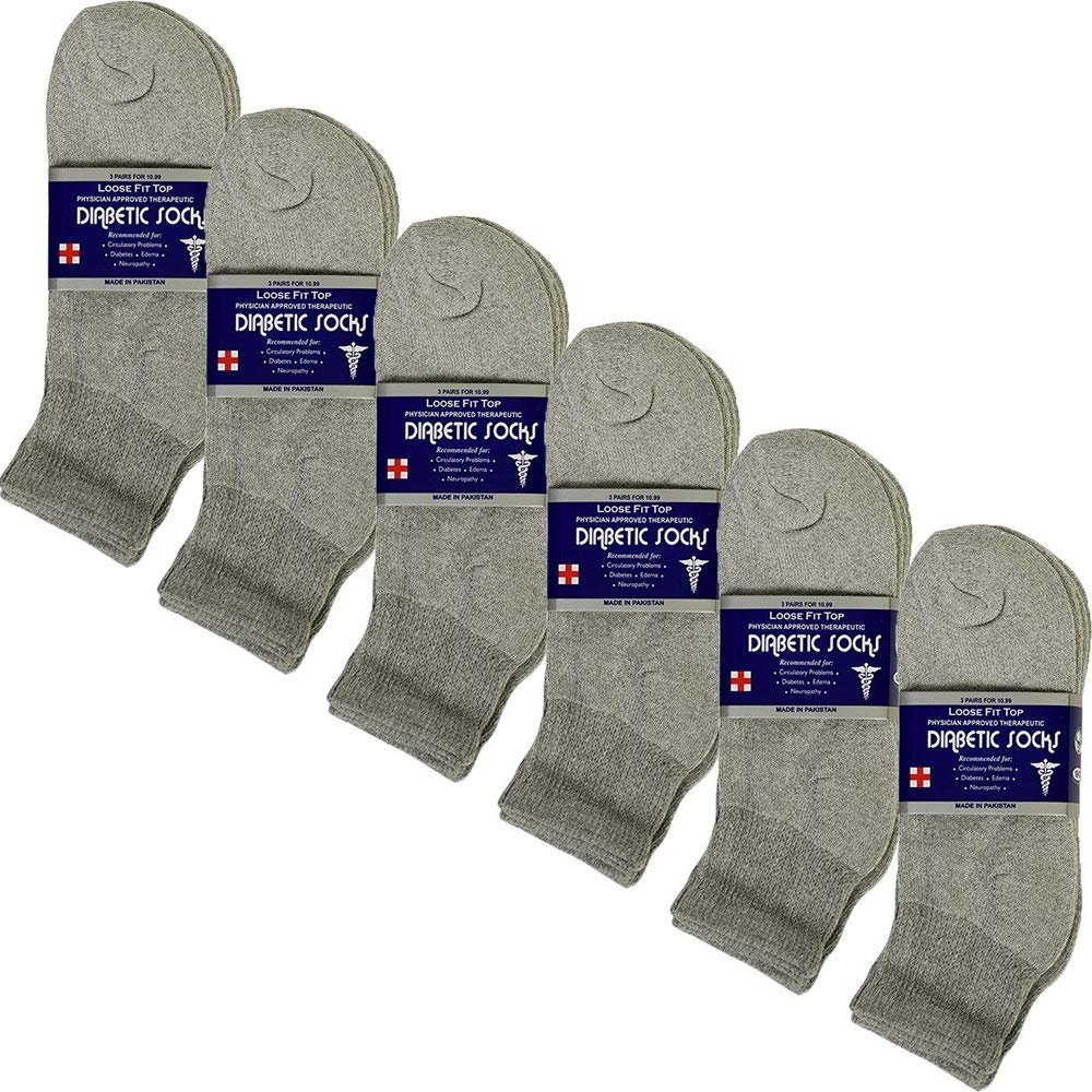 USBingoshop 6 Pairs Mens Physicians Approved Crew Ankle Diabetic Socks Cotton (U-6-PK-DAnkle-Gray)