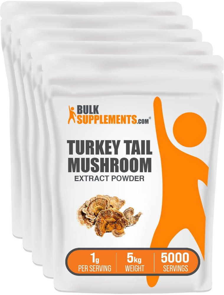 BulkSupplements.com Turkey Tail Mushroom Extract Powder - Coriolus Versicolor Extract, Mushroom Supplement - Vegan & Gluten Free, 1g per Serving, 1kg (2.2 lbs) (Pack of 5)