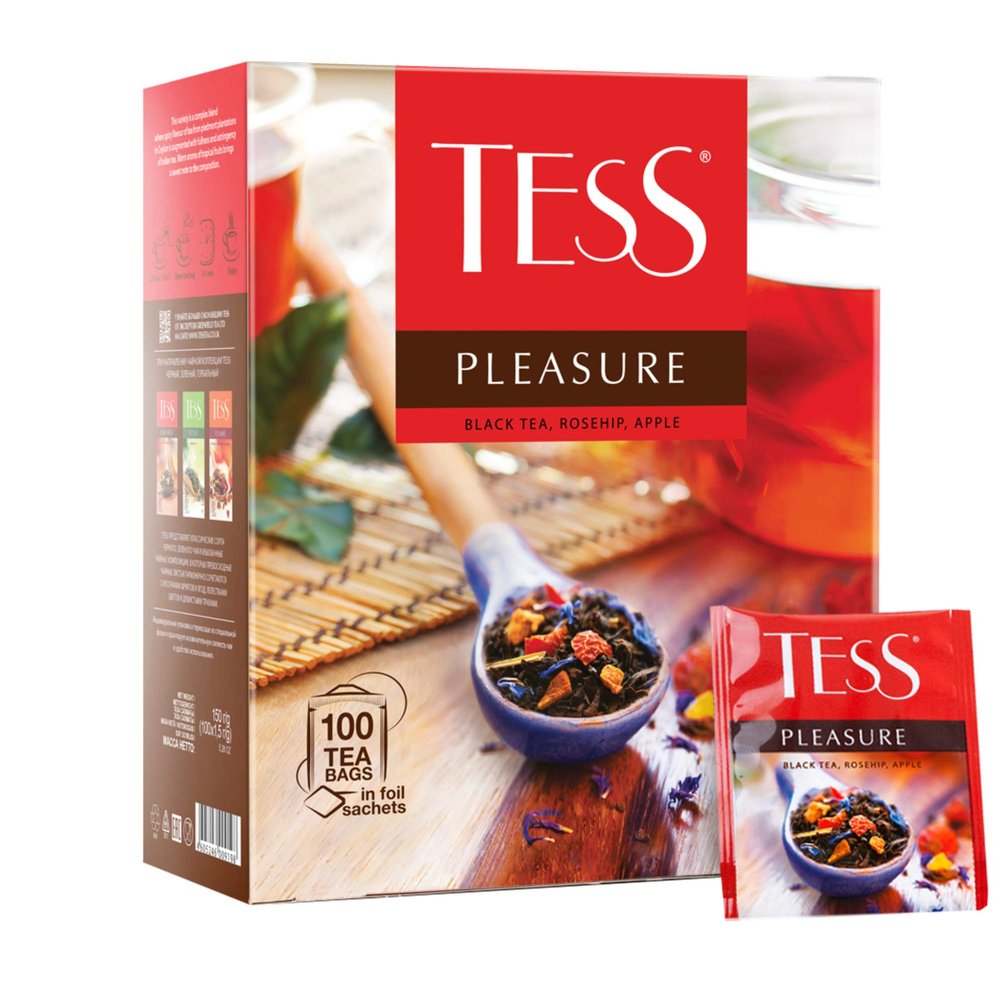 Tess Pleasure Black Tea Lemon Sorghum Apple Pieces Cornflower Petals Rose Hips 100 Pcs