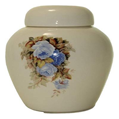 Blue Rose Funeral Urn - Cremation Urn for Human Ashes - Hand Made Pottery (185 Cubic Inches) (60 Cubic inches)