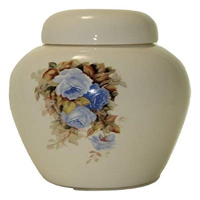 Blue Rose Funeral Urn - Cremation Urn for Human Ashes - Hand Made Pottery (185 Cubic Inches) (60 Cubic inches)