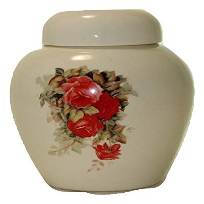 Red Rose Funeral Urn - Cremation Urn for Human Ashes - Hand Made Pottery (185 Cubic Inches) (60 Cubic inch)