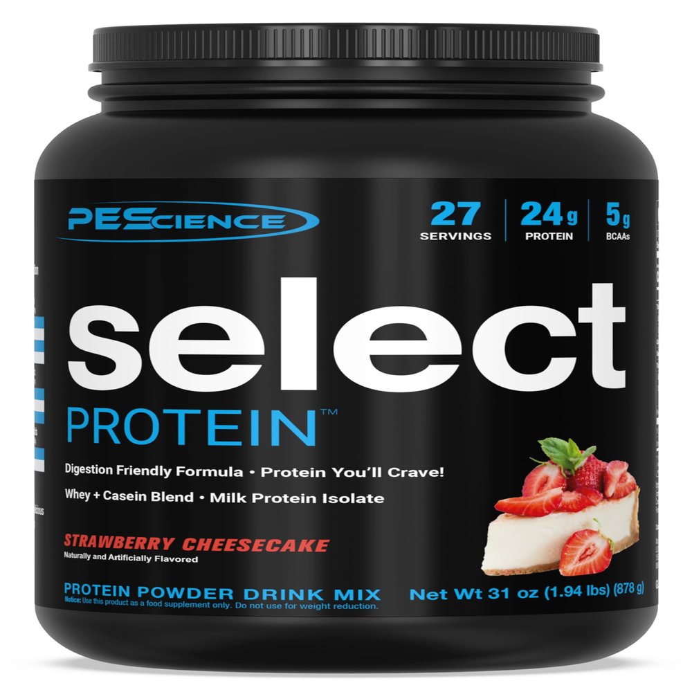 PEScience Select Protein Powder, Whey and Casein Blend, Gluten Free, Low Carb Protein Powder for Women and Men, Low Calorie, Keto Friendly - Strawberry Cheesecake, 27 Servings