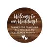 Andaz Press Out of Town Bags Round Circle Gift Labels Stickers, Welcome to Our Wedding Thanks for Traveling to Celebrate with Us, Rustic Wood, 40-Pack, for Destination OOT Gable Boxes view 1