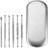 Stainless Steel Ear Curette Cleansing Kit - 6 Piece Set with Spiral Spring Pick Unclogger, Thorough Ear Wax Removal and Storage Case view 1