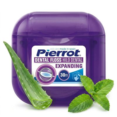 Pierrot Expanding Dental Floss Expands for Superior Cleaning, Waxed with Aloe Vera for Gentle Care, Mint Flavor for Freshness, Smooth Coating for Comfort, Ideal for Daily Oral Care, 30m