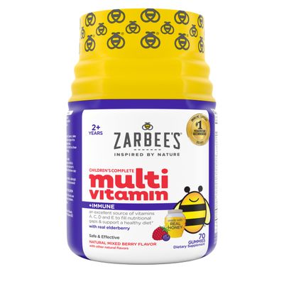 Zarbees Complete Kids Multivitamin Gummies + Immune Support, Berry Flavor, Honey-Sweetened, Gluten-Free & Gelatin-Free, Vitamins A, C, D3, E, B6, B12, Folic Acid & B-Complex, 70 Count
