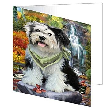 Scenic Waterfall Tibetan Terrier Dog Note Card NCD52613 (10)