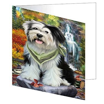 Scenic Waterfall Tibetan Terrier Dog Note Card NCD52613 (10)