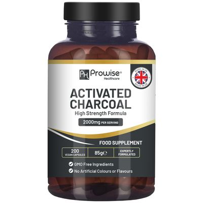 Activated Charcoal Capsules - 200 High Strength Vegan Capsules- 2000mg per Serving I Made in The UK by Prowise Healthcare