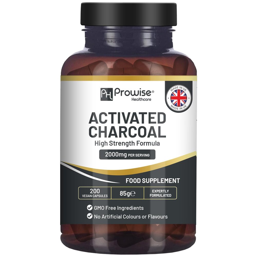 Activated Charcoal Capsules - 200 High Strength Vegan Capsules- 2000mg per Serving I Made in The UK by Prowise Healthcare