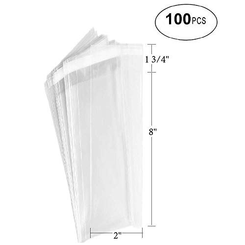 100 Pcs 2" x 10" Clear Flat Cello/Cellophane Bags Good for Candies, Cookies, Bakery Goods, Soap, Other Goodie Treats