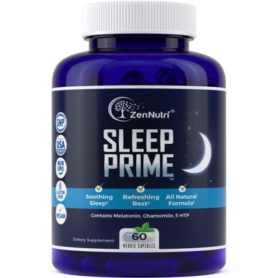 ZenNutri Sleep Prime Vegan Natural Sleep Aid for Adult Extra Strength - Deep Sleep Supplement - Herbal Sleeping Pill - Stress Relief - Melatonin, GABA - 60 Veggie caps