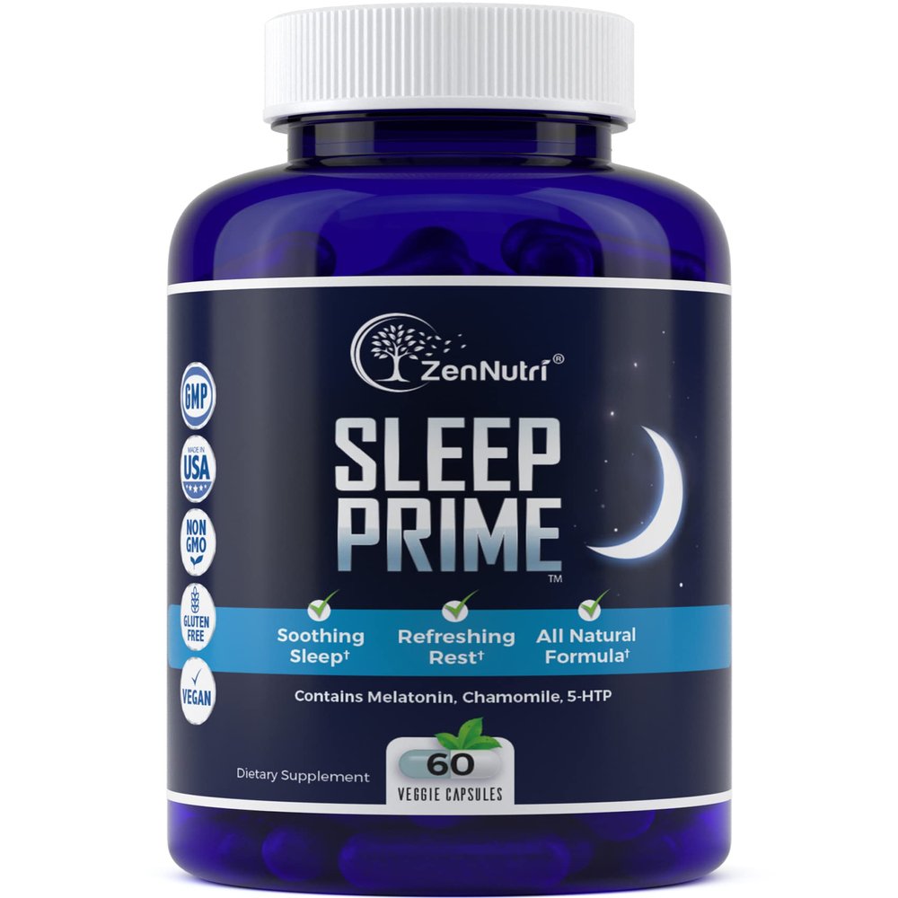 ZenNutri Sleep Prime Vegan Natural Sleep Aid for Adult Extra Strength - Deep Sleep Supplement - Herbal Sleeping Pill - Stress Relief - Melatonin, GABA - 60 Veggie caps