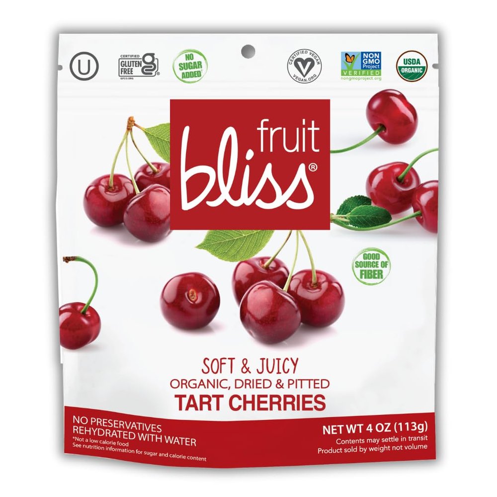 Organic Dried Cherries, Dried Fruit Snacks Soft & Juicy Pitted Tart Cherry Organic Fruit Snacks, Natural Dried Fruit Pouches, Non-GMO, Gluten-Free, Vegan Snacks (3 Pack - 4 Oz)