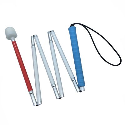Aluminum Mobility Folding White Cane for Vision Impaired and Blind People (Folds Down 6 Sections) (130cm (51.2inch), Blue Handle)