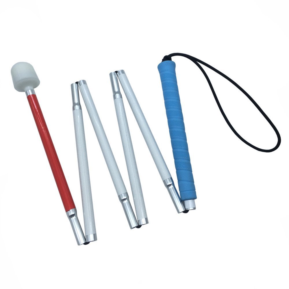 Aluminum Mobility Folding White Cane for Vision Impaired and Blind People (Folds Down 6 Sections) (130cm (51.2inch), Blue Handle)