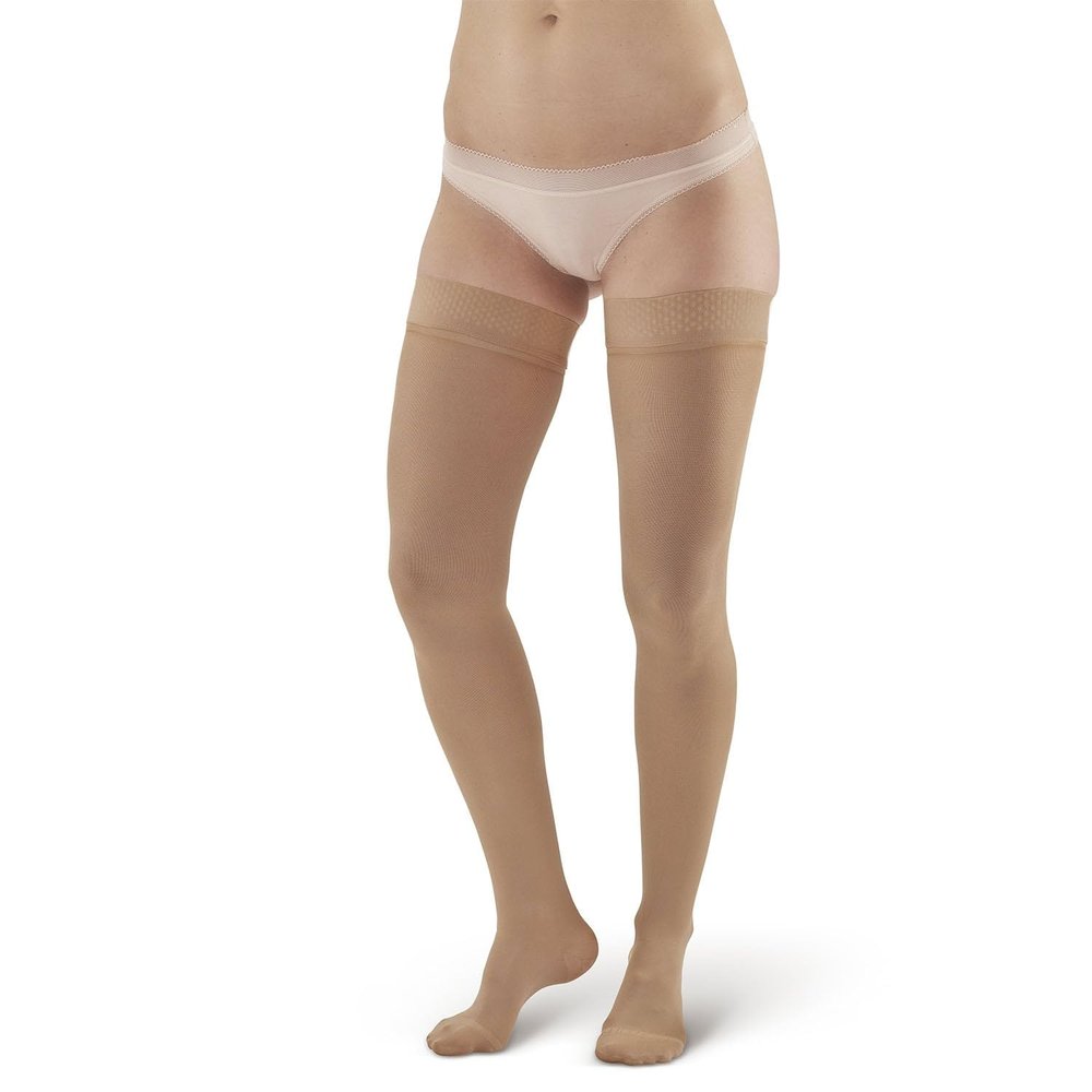 Ames Walker AW 263 Microfiber Opaque Thigh Highs w/Dot Band 20-30 mmHg Natural XXL