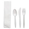 Boardwalk FKTNMWPPWH Four-Piece Cutlery Kit, Fork/Knife/Napkin/Teaspoon, White, Polypropylene, 250/Ct view 1