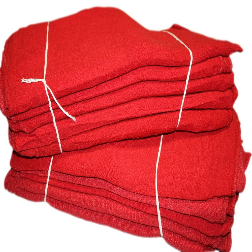 Atlas 100 Pieces Red Rags, 100% Cotton Shop Towel, Industrial Strength, New Towels for Cleaning, Wiping Floors and Machinery