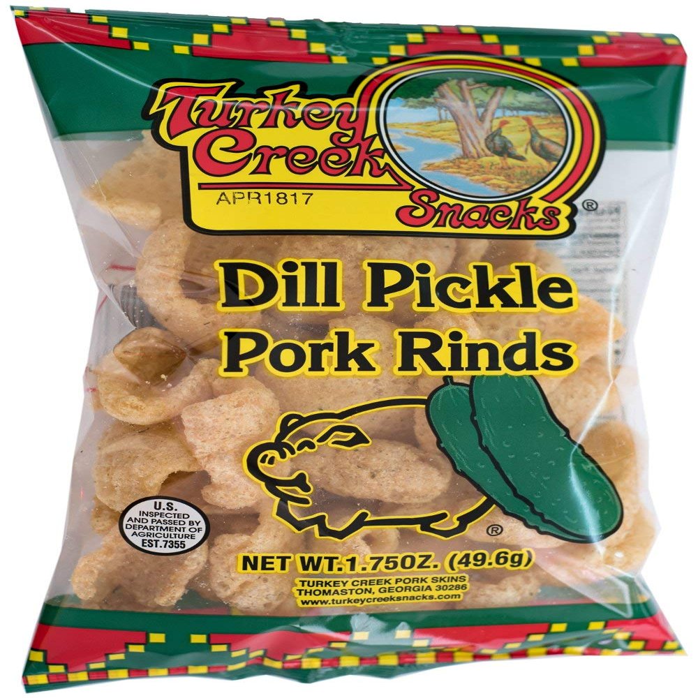 Turkey Creek - America's Best, offers a 12-Bag Case Pack of its Dill Pork Rinds. These Pork Cracklin Chips (Chicharrones) are a packed in 12 individual 2.0 oz bags. (Dill)