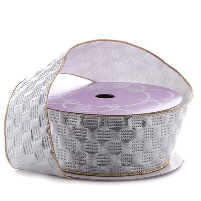 2 1/2" X10 Yards Silver Quilted Shaped Metallic Ribbon