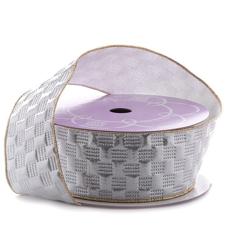 2 1/2" X10 Yards Silver Quilted Shaped Metallic Ribbon