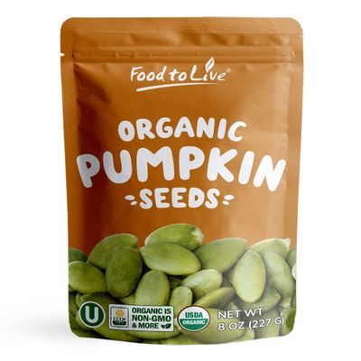 Food to Live Organic Sprouted Pumpkin Seeds, 8 Ounces Non-GMO, Raw Kernels, No Shell, Unsalted, No Oil, Vegan Kosher, Bulk. Keto Snack. High in Protein, Omega Fats. Topping for Salads, Oats, Yogurt