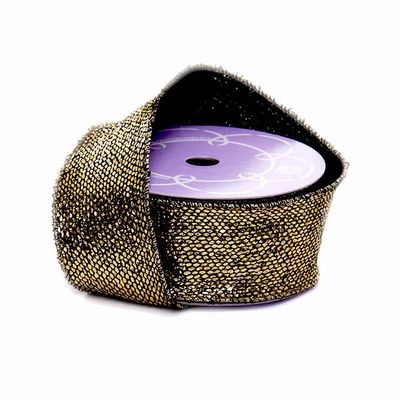 2 1/2" X 10 Yards Gld/Blck Exotic Snake Skin Metallic Ribbon