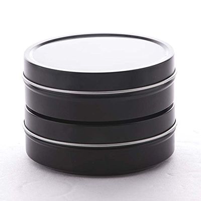 24ea - 4 Oz Black Shallow Round Stackable Tin Can-Pk