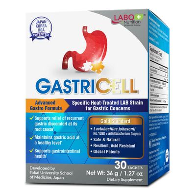 LABO Nutrition GASTRICELL - Acid Reflux, Heartburn, Recurring Gastric Discomfort, Natural Defence Against Gastric Distress 30 sachets