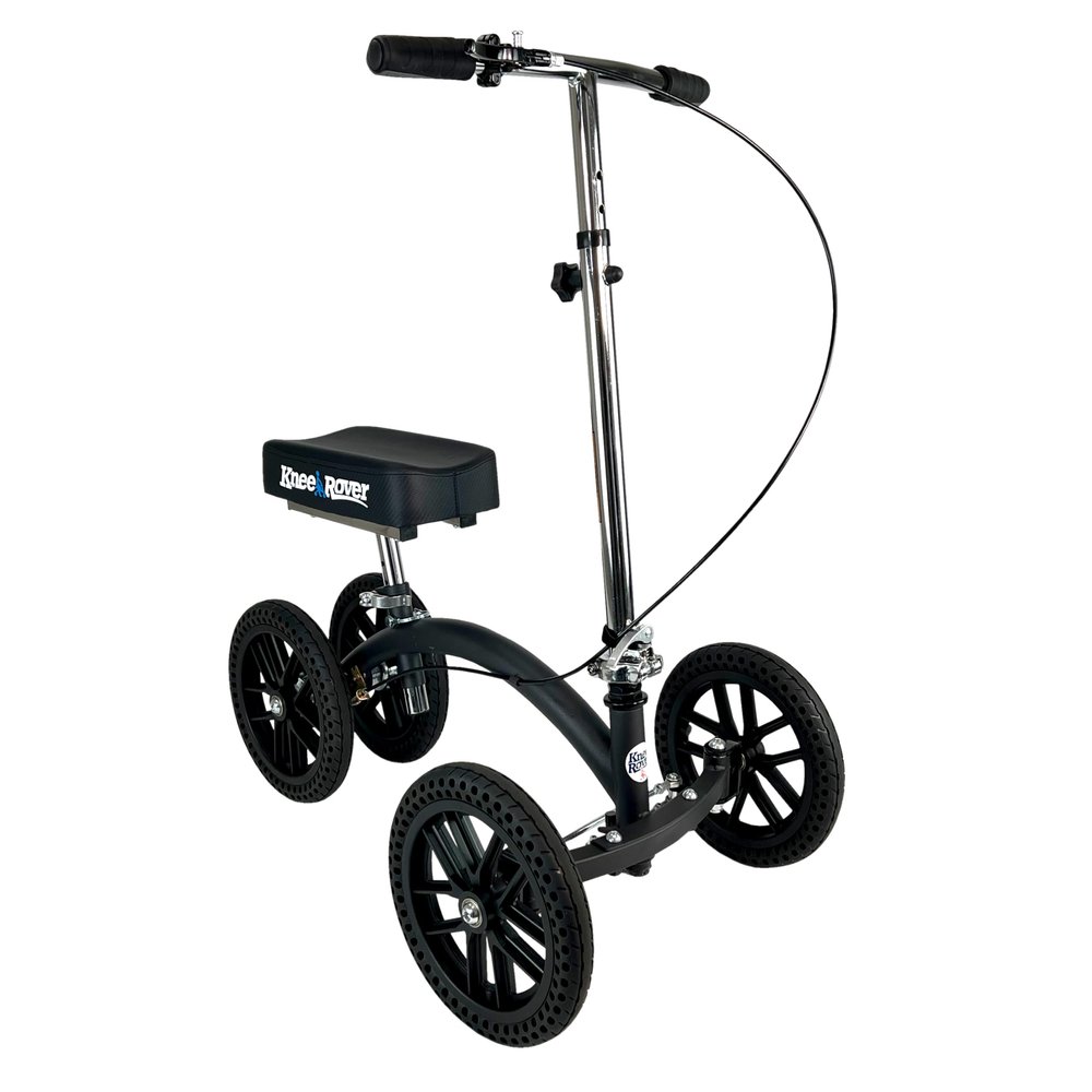 KneeRover Quad HC All Terrain Knee Scooter with Flat Free Wheels for Adults and Kids - Foot Surgery Knee Walker for Broken Ankle Foot Injuries Recovery - Best Knee Crutch Alternative (Matte Black)