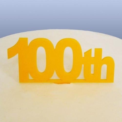 100th Celebration Cake Topper - Yellow, 10 cm