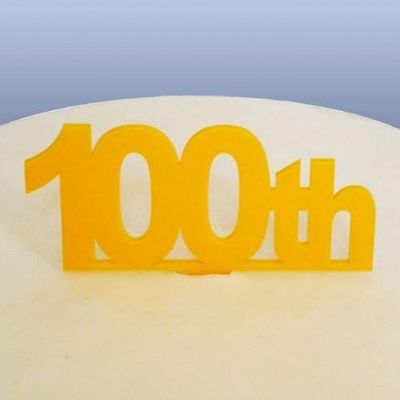 100th Celebration Cake Topper - Yellow, 15 cm