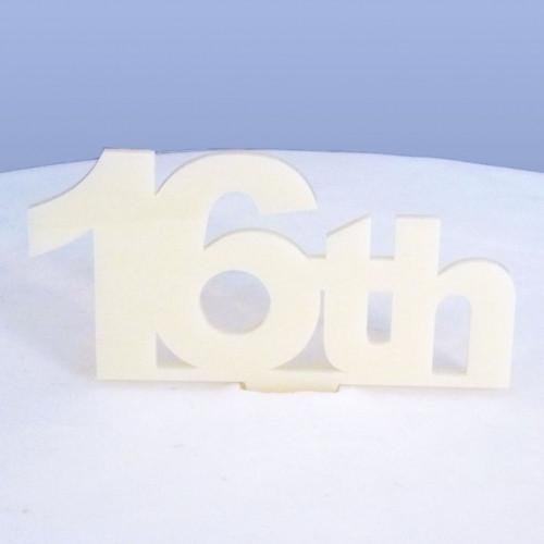 16th Celebration Cake Topper - White, 10 cm