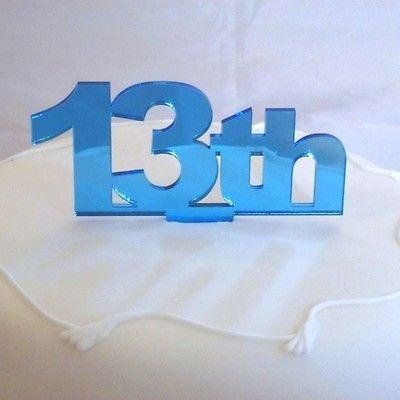 13th Celebration Cake Topper - Blue Mirror, 15 cm