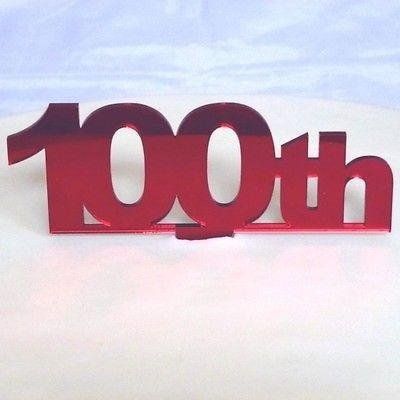 100th Celebration Cake Topper - Red Mirror, 10 cm
