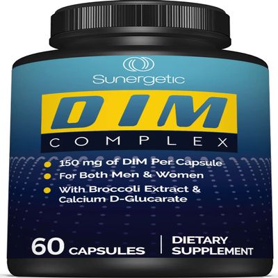 Sunergetic Premium DIM Supplement  150mg diindolylmethane, Broccoli, Calcium D-Glucarate & Bioperine for Men & Women  DIM Complex for Menopause Support & Balance - 60 Capsules