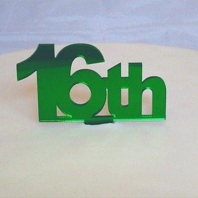 16th Celebration Cake Topper - Green, 10 cm