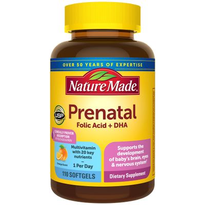 Nature Made Prenatal Vitamins for Women with Folic Acid + DHA, Prenatal Vitamin and Mineral Supplement for Daily Nutritional Support, 110 Softgels, 110 Day Supply