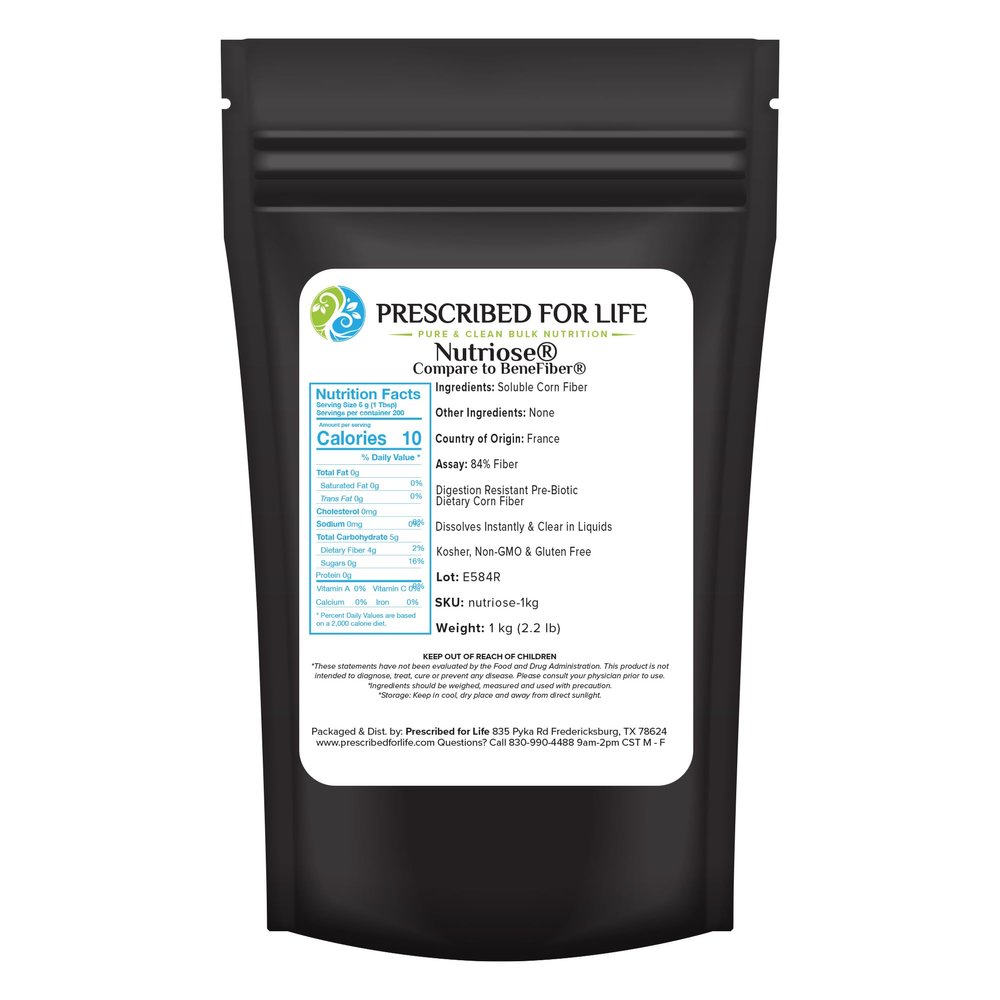 Prescribed For Life Nutriose Powder, Natural Fiber Supplement, Prebiotic Soluble Corn Fiber for Adults, Gluten Free, Vegan, Non GMO (1kg)
